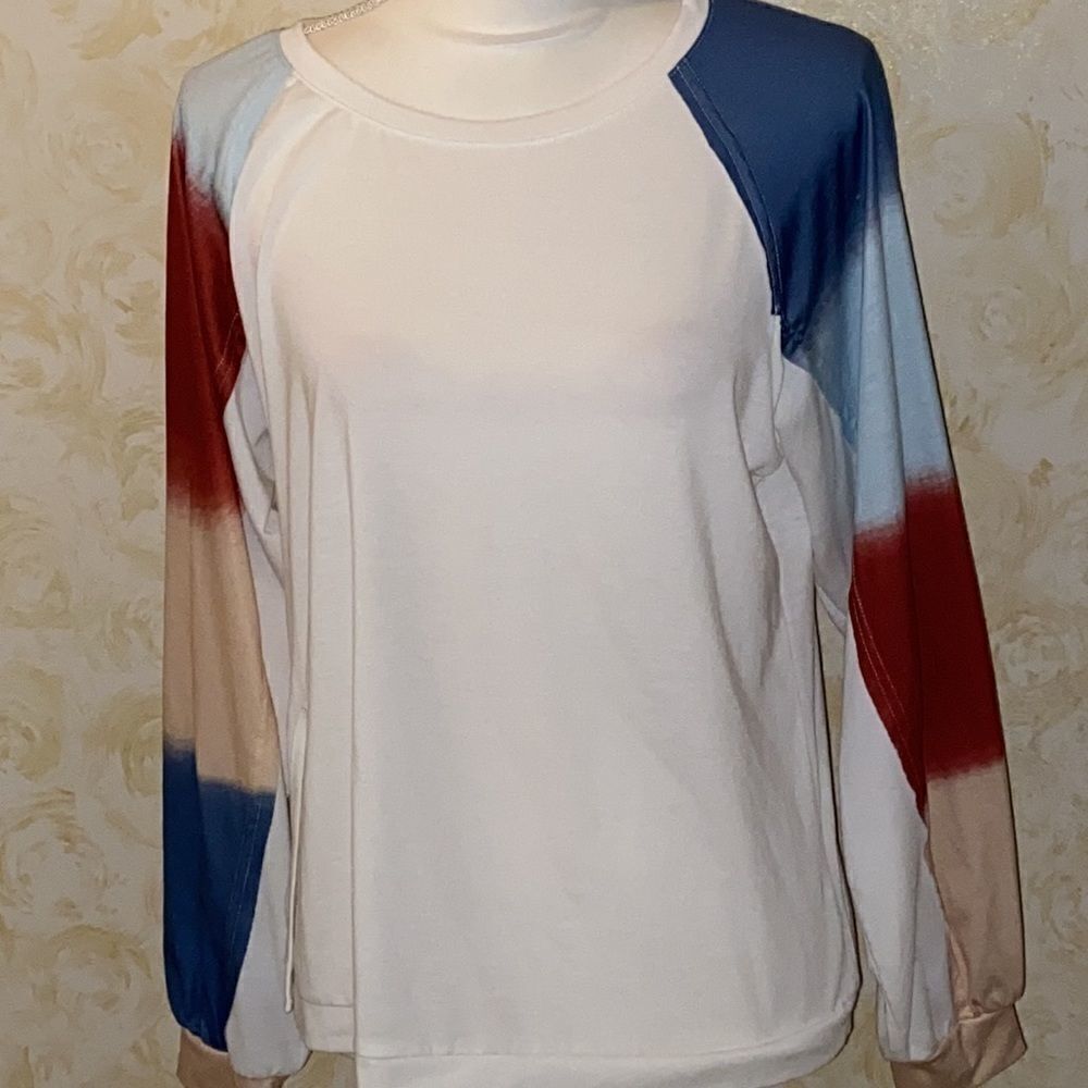 NWOT! Unique Multicolored Sleeve Top!